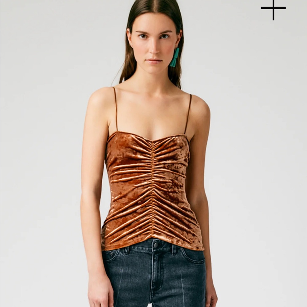 Tibi Stretch Velvet Ruched Cami, Size S
